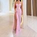 Summer Off Shoulder Hollow Slim Fit Party Dress Sexy Split Pleated Irregular Dress Lace Strapless High Waist Women's Long Dress_ecoleips.com