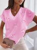 Women's Clothing T-Shirts Loose V Neck T-Shirt Heart Print Short Sleeve Regular Fit Top_ecoleips.com