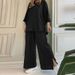 New European And American Women's Clothing Lapel Long Sleeved Shirts Spring And Autumn Casual Solid Color Pants Wide Leg Suits_ecoleips.com