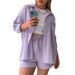 Women's Fashionable Casual Two Piece Set High Waisted Drawstring Shorts And Long Sleeved Shirt Wrinkled Lapel European And American Style 2024_ecoleips.com