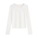 French Crew Neck Front Shoulder Long Sleeve T-Shirt Women's Autumn New Elastane Yarn Slim And Skinny Bottom Girls Inner Top_ecoleips.com