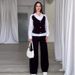 Women's Clothing Solid Color V Neck Slim Fit All Match Vest Trousers Two Piece Set_ecoleips.com