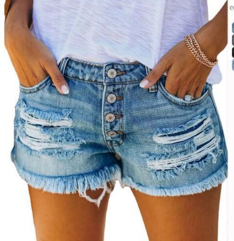Women's Clothing Ripped Tassel Denim Shorts Pants_ecoleips.com
