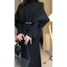 Women's Chunky Knit Cape & Long Sleeve Dress Set – High Neck Asymmetrical Layering Outfit (S-XL, Chenille Fabric)_ecoleips.com