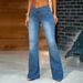 Women's Clothing Denim Flared Pants European American Style Crossover Elastic Waist Hip Lifting Design Women's Clothing_ecoleips.com