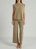 American Style Women's Summer Two-Piece Set Thin Round Neck Knitted Top High-Waisted Wide Leg Pants Casual_ecoleips.com