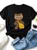 Women Knit Texture Sunglasses Crossbody Bag Bear BEAR Letter Graphic T Shirt Round Neck Short Sleeve Loose Streetwear Summer Tops_ecoleips.com