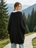 Black Deep V Multi Pocket Pit Rib Knit Tunic Sweater, Oversized Loose Lightweight Breathable Soft Skin-touch Long Sleeve Pullover_ecoleips.com