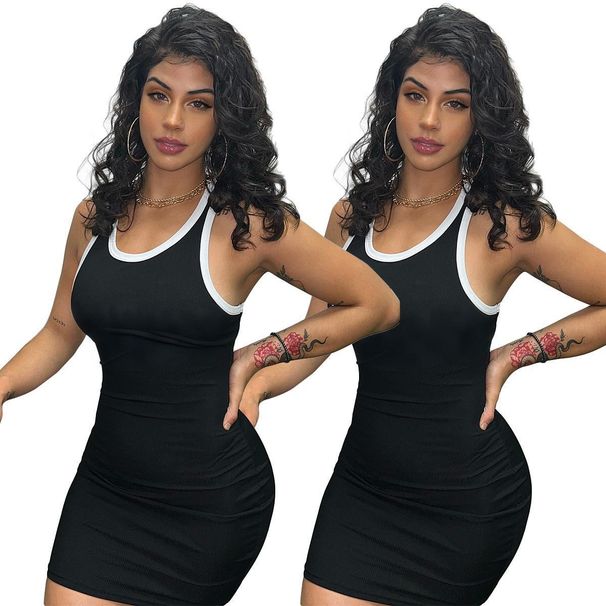 Q6132 Women's Sleeveless Slim Dress Casual Fashion Trend Summer Cross-Border Clothing European American Style Ready Stock_ecoleips.com