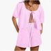 Women's Clothing Summer Lace Up Plaid Top Suit Casual Loose High Waist Wide Leg Pants Women's Short Sleeve_ecoleips.com