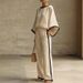 Women's Clothing Elegant Two Piece Set Round Neck Batwing Sleeve Cotton Linen New Style_ecoleips.com