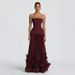 Strapless Waist Cinching Long Evening Dress Three Dimensional Petal Pleats Large Skirt Train European And American Style for Women_ecoleips.com