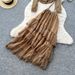 Women’s Ruffled Halter Neck & High-Waist Mesh Two-Piece Set – Autumn Slim Fit Commuter Outfit (Brown, One Size Fits All)_ecoleips.com