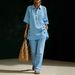 Women's Casual Loose Fit Two Piece Set Short Sleeve Shirt And Long Pants Summer Comfort Breathable Fabric Daily Wear Outfit_ecoleips.com