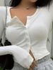 Women's Clothing Women's Slim Fit Long Sleeved T-Shirt European American Style Solid Color Base Layer Shirt Button Cardigan Top For Autumn_ecoleips.com