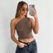 Women's Clothing New Solid Color One Shoulder Backless Pleated Vest Top T Shirt Female_ecoleips.com