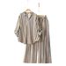 Women's Clothing Women's Striped Print V-Neck Top & Lounge Pants Set – Trendy Fall/Winter Outfit_ecoleips.com