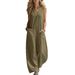 Women's Clothing Spring/Summer Women's Casual Linen Cotton Jumpsuit Sleeveless V-Neck Solid Color For Formal & Casual For Women_ecoleips.com