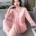 Pajamas Women's Long-sleeved Trousers Ice Silk Two-piece Loungewear Sexy Silk Women's Suit_ecoleips.com
