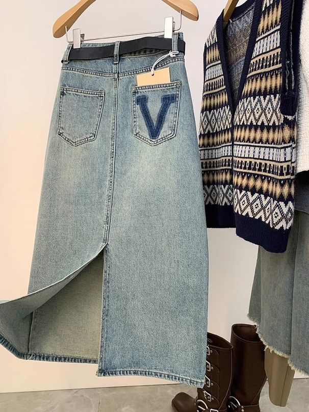 Women's Clothing Early Spring Light Blue Back Slit Skirt Denim Skirt Women New High Waist Slim Fit Medium Length Hip Skirt_ecoleips.com