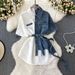 Women’s Clothing Contrast Color Lapel Waist Slimming A Line Single Breasted Shirt Denim Dress Women's Medium Length Irregular T Shirt Skirt_ecoleips.com