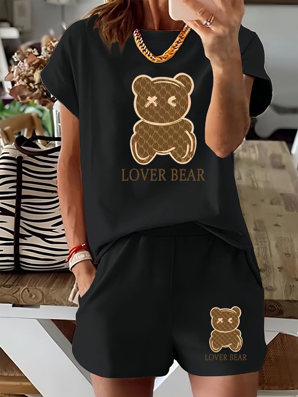 Women’s 2 Piece Outfit Set – Oversized Graphic T-Shirt And Biker Shorts Matching Set, Casual Summer Lounge Tracksuit For Daily Wear-307_ecoleips.com