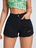 Distressed Black Denim Shorts For Women Casual Slim Fit Multi Craftsmanship Design_ecoleips.com