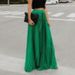 K New Large Size Mid-Waist Pleated Midi Skirt Women's Fashion Flared Long Skirt With Ruffles_ecoleips.com