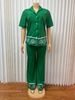 Women's Embroidered Shirt And Pants Two-Piece Set - Pocket Detail Lapel V-Neck Blouse With Straight-Leg Trousers_ecoleips.com