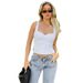 2023 European And American Women's Fashion Summer New Solid Color Square Neck Ruched Backless Tank Top T-shirt For Women_ecoleips.com