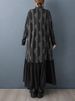 Oversized Vintage Print Drawstring Dresses For Women New Long Sleeve Loose Casual Midi Dress Fashion Clothing Spring Autumn 2025_ecoleips.com