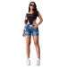Women's Clothing Summer New Elastic Waist Ripped Tassel Rough Elastic Denim Shorts Women_ecoleips.com