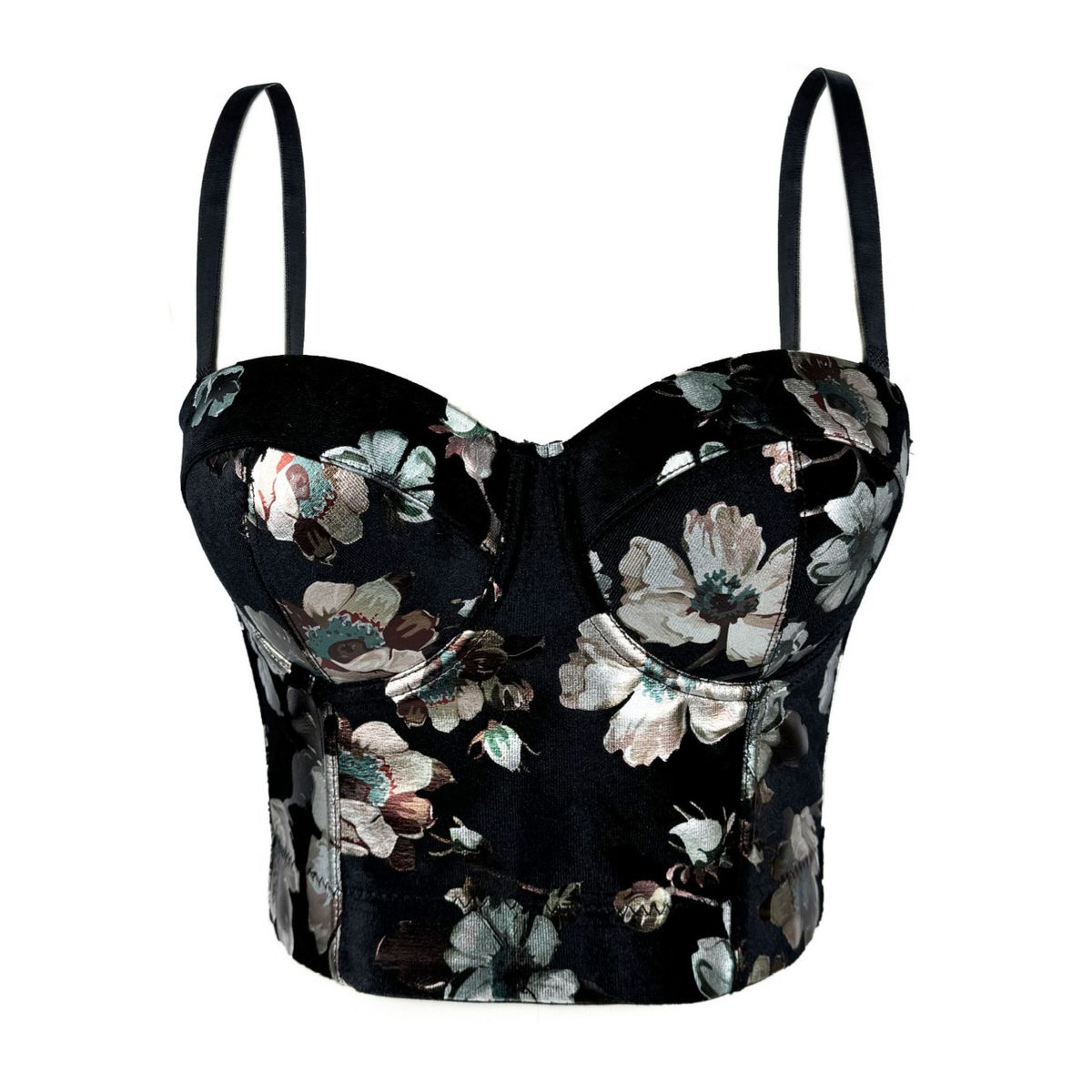 Women's Clothing Velvet Flower Print Temperament Elegant High End Bra For Inner Wear And Outer Wear Body Shaping Fishbone Bra_ecoleips.com
