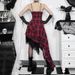 YJ Women's Dark Black Plaid Dress European American Style Irregular Patchwork Hem Summer New Arrival 2024_ecoleips.com