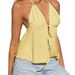 2026 Spring/Summer European And American Style Halter Neck Lace-Up Hollow Out Women's Camisole, Yellow V-Neck Ruffle_ecoleips.com