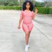 2024 New Summer Round-neck Solid Color Short-sleeved Two-piece Yoga Shorts Women's Sports Suit_ecoleips.com