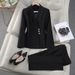 Professional Women's Suit Set - Elegant Long Sleeve Blazer & Trousers For Business Office, Formal Occasions (Black, Navy, Gray)_ecoleips.com