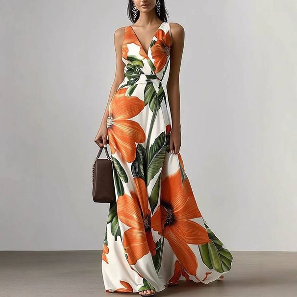 Women's Clothing Printed Slim Waist Oversized Skirt Dress_ecoleips.com