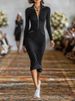 British Style Zip-Up Polo Collar Dress - Slim Fit Long Sleeve A-Line Dress For Women, Autumn & Winter_ecoleips.com