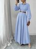 LH09 Women's Long Sleeve Shirt Collar A-Line Dress With Waist Tie - Elegant Office Wear For Autumn Season_ecoleips.com