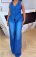 Women's Clothing Women's Sleeveless Vest Wide Leg V Neck Denim Suit Spring/Summer Fashion Style For Formal & Casual_ecoleips.com
