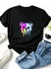 Women Crew Neck Short Sleeve T Shirt Drip Split Bear Graphic Tee Harajuku Punk Grunge Y2K Loose Casual Streetwear Summer Tops_ecoleips.com