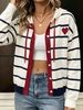 Lightweight Soft Striped Heart Print Hooded Button Front Loose Knit Cardigan_ecoleips.com