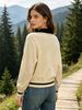 Beige Black Color Block Pit Rib Knit Cardigan, Loose Lightweight Breathable Soft Skin-touch Long Sleeve Polo Collar Knit Jacket_ecoleips.com