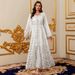 Modest Abaya Dress Elegant V-Neck Abaya Dress – Premium Embellished Muslim Long Sleeve Robe For Dubai & Middle East (White, XS-L)_ecoleips.com