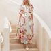 2025 Spring/Summer New Women's Slim Fit Large Swing Chiffon Printed Beach Vacation Deep V Long Dress_ecoleips.com