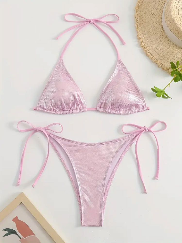 New Women's Three Piece Beach Swimsuit Strappy Triangle Cup Bikini Hot Spring_ecoleips.com