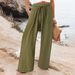 Women's Clothing New Loose Casual Trousers Solid Color Drawstring Bohemian Beach Pants_ecoleips.com