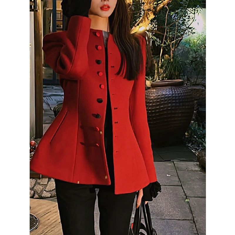 Women's Clothing High End And Beautiful Rich Girl Christmas And New Year Outfit Red Waist Skirt Woolen Coat Winter_ecoleips.com