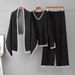 Women's European American Style Knitted Fashion Set with Jacquard Shawl V Neck Sweater And Casual Wide Leg Pants Three Piece Casual Wear_ecoleips.com